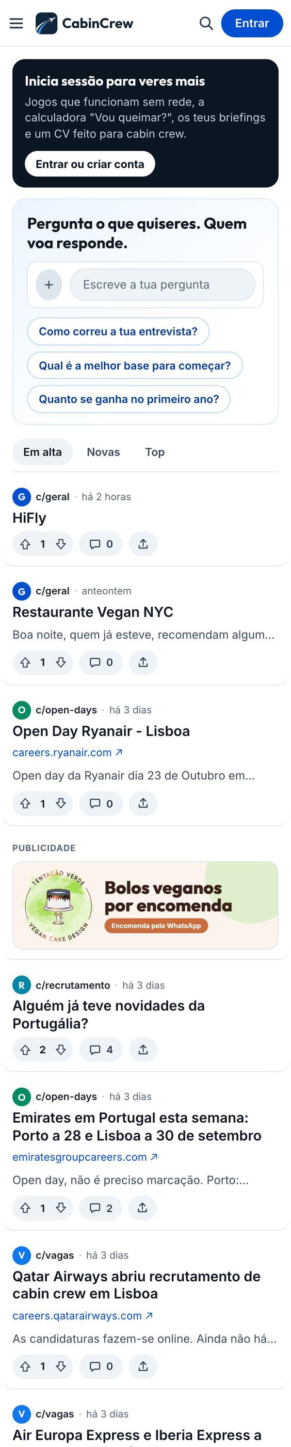 Site CabinCrew no telemóvel